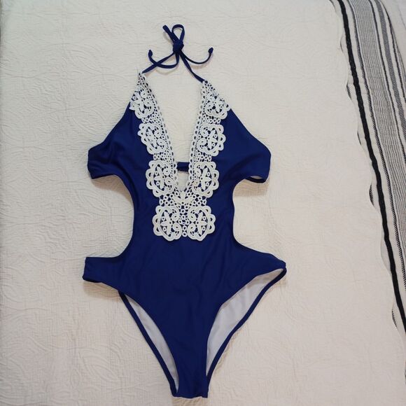 Cupshe Blue One Piece Swimsuit Size M With Lace Women's - Picture 3 of 12